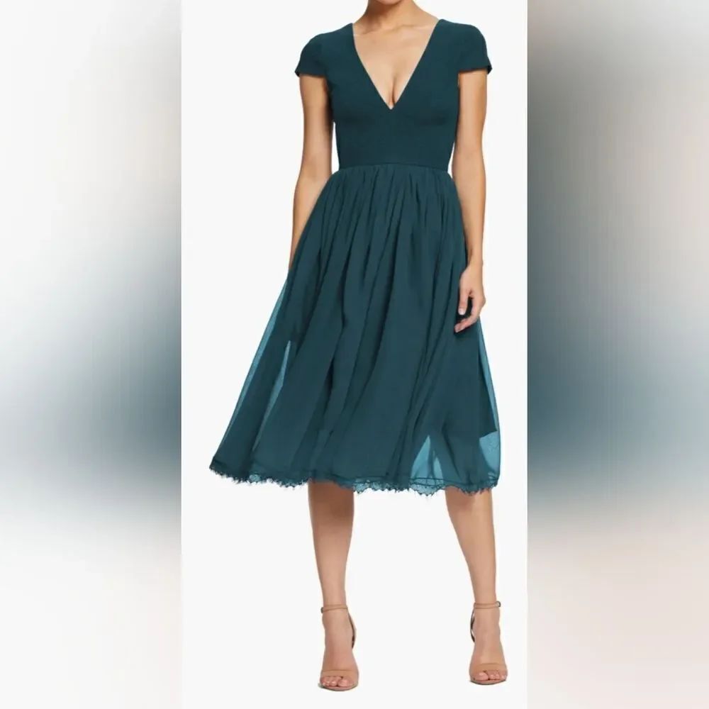 Dress The Population Corey Chiffon Fit & Flare Cocktail Dress NWT size Xl Green
